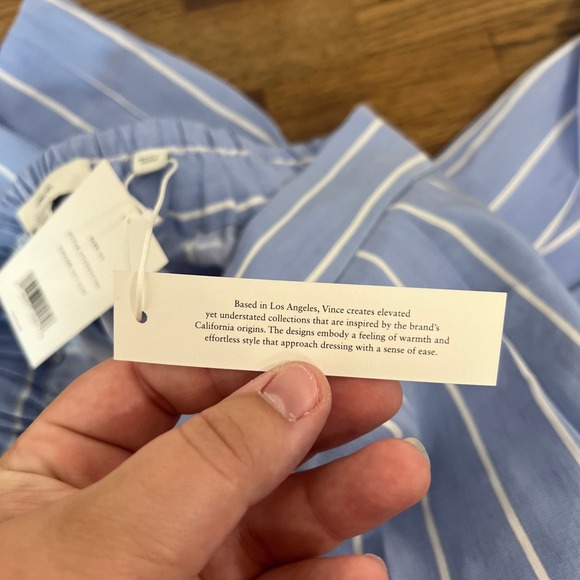 Vince Womens Pants XS NWT $445 Linen Cotton Stripe Blue Pant Pull On High Rise - Picture 6 of 9